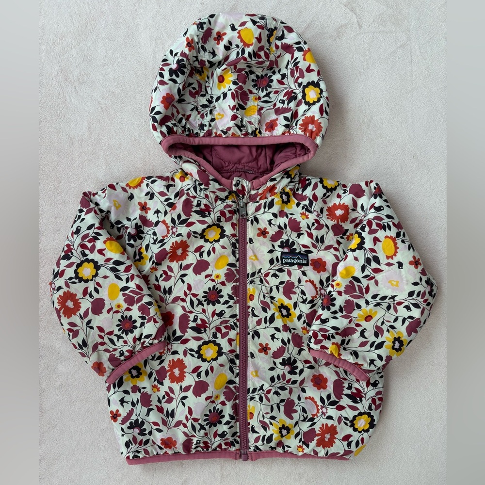 Patagonia Kids Floral Puffer Jacket in Cream, Yellow & Maroon
